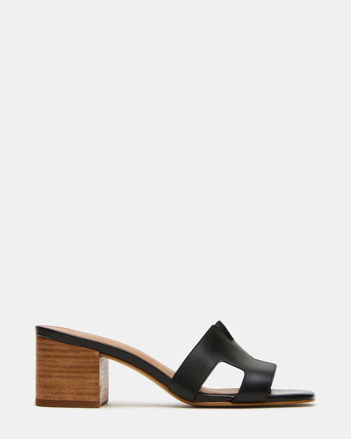 Steve Madden HANA Black Leather Square-Toe Mule Block Heel Women's Sandal
