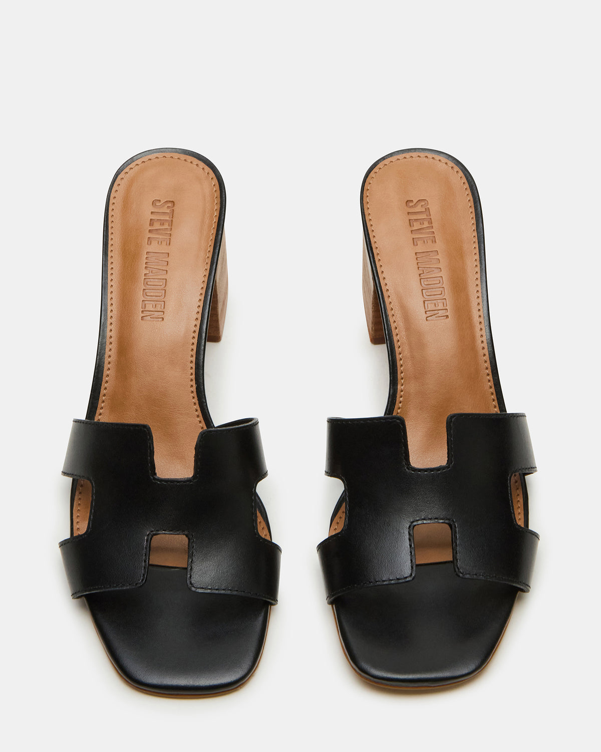 Steve Madden HANA Black Leather Square-Toe Mule Block Heel Women's Sandal