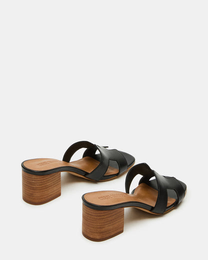 Steve Madden HANA Black Leather Square-Toe Mule Block Heel Women's Sandal