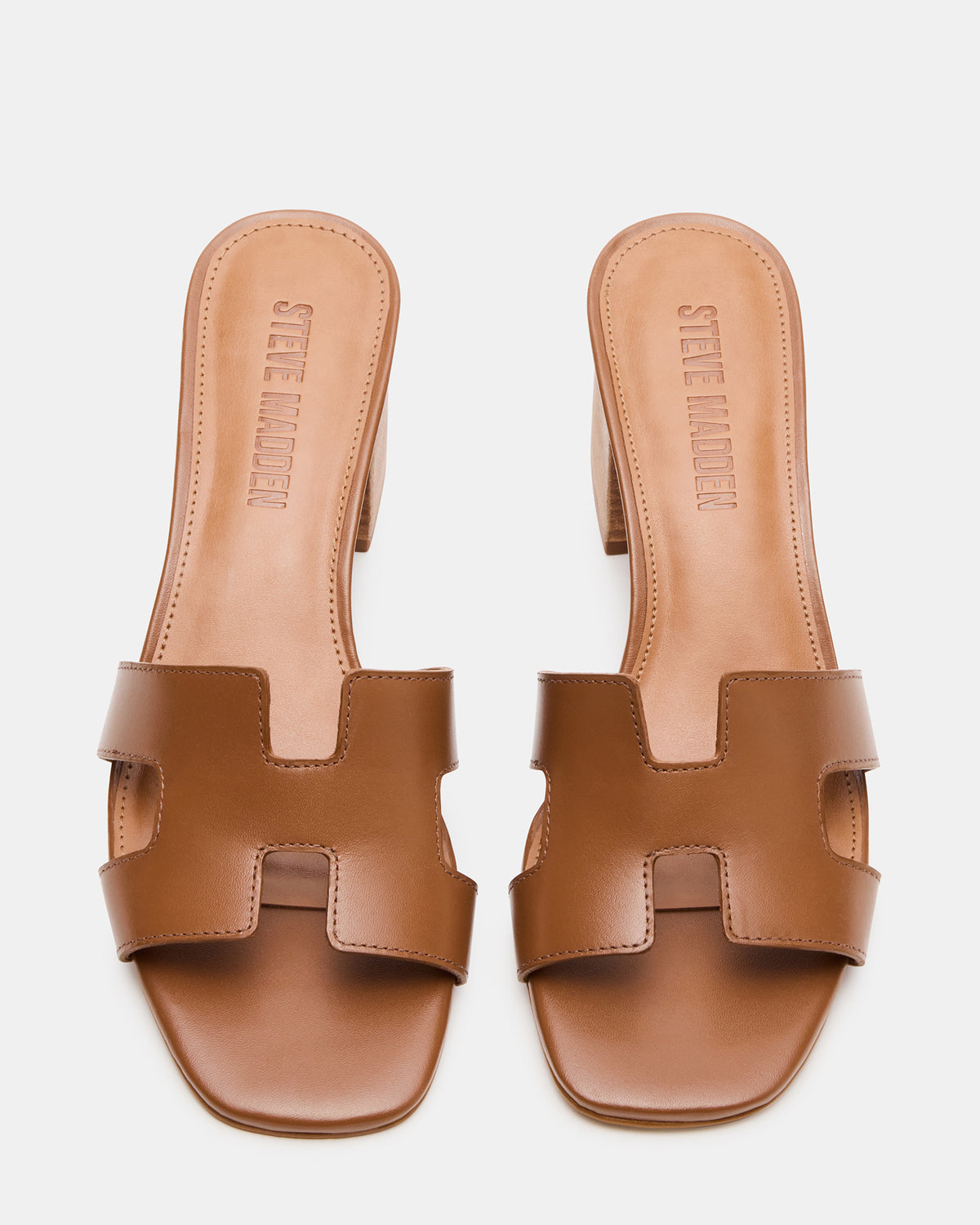 Steve Madden HANA Cognac Leather Square-Toe Mule Block Heel Women's Sandal