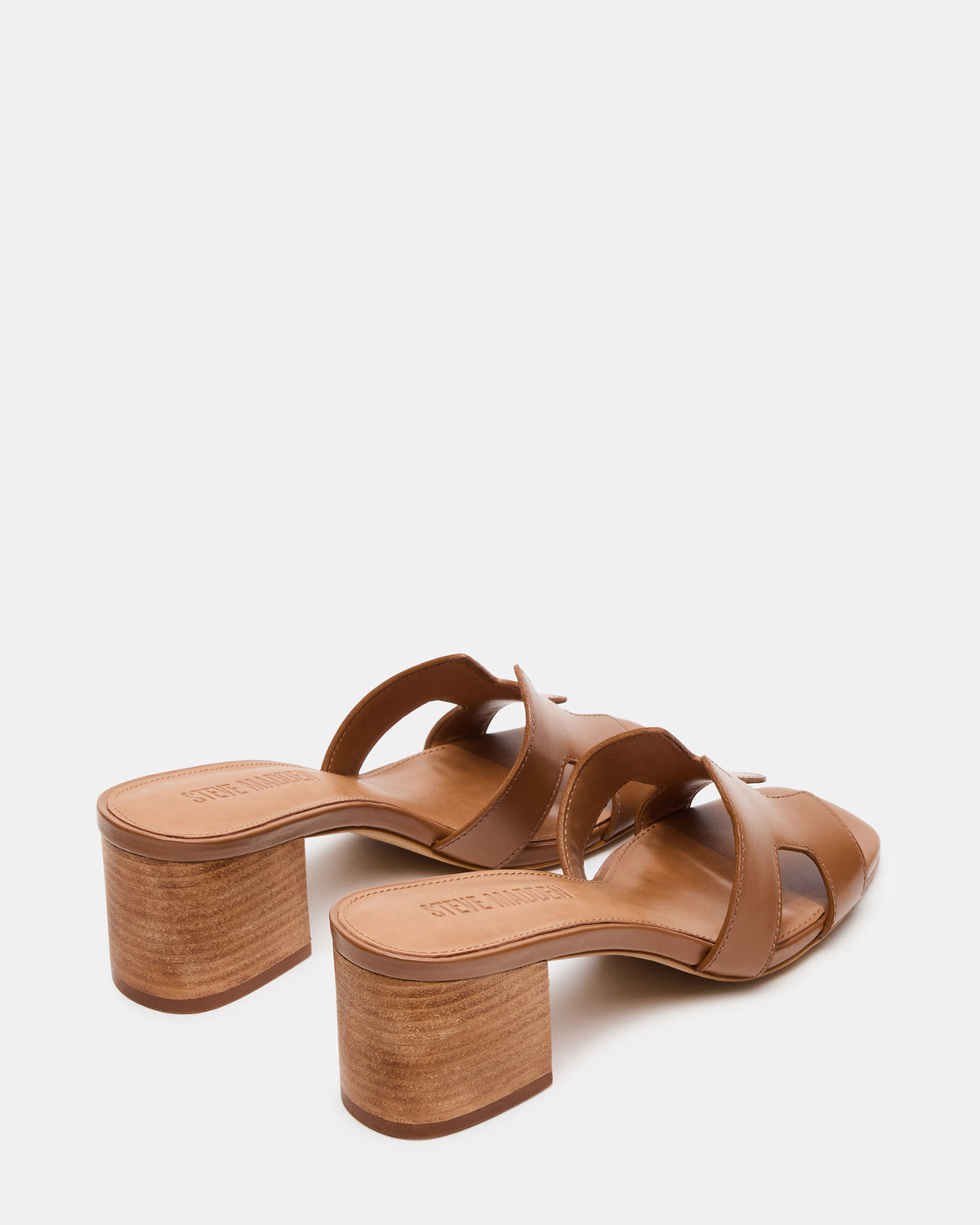 Steve Madden HANA Cognac Leather Square-Toe Mule Block Heel Women's Sandal