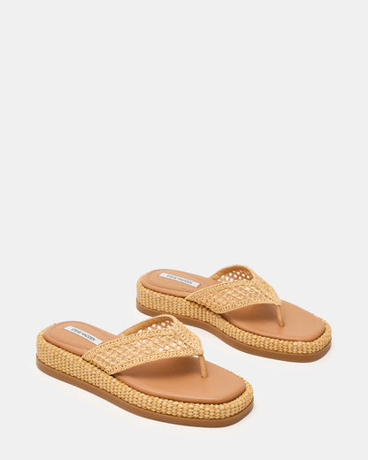 Steve Madden BELLA Natural Raffia Thong Square-Toe Platform Women's Sandal