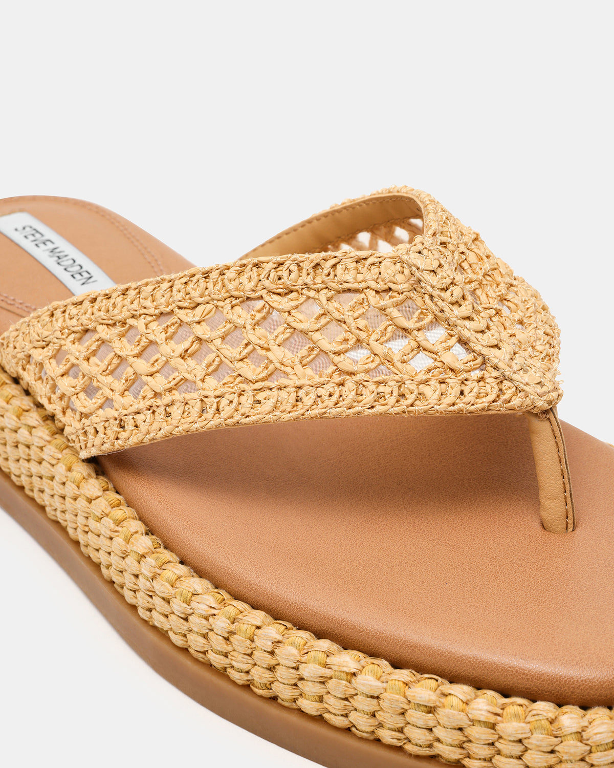 Steve Madden BELLA Natural Raffia Thong Square-Toe Platform Women's Sandal