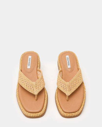 Steve Madden BELLA Natural Raffia Thong Square-Toe Platform Women's Sandal