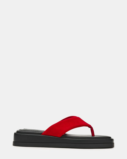 Steve Madden BELLA Red Suede Thong Square-Toe Platform Women's Sandal