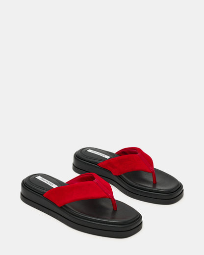 Steve Madden BELLA Red Suede Thong Square-Toe Platform Women's Sandal