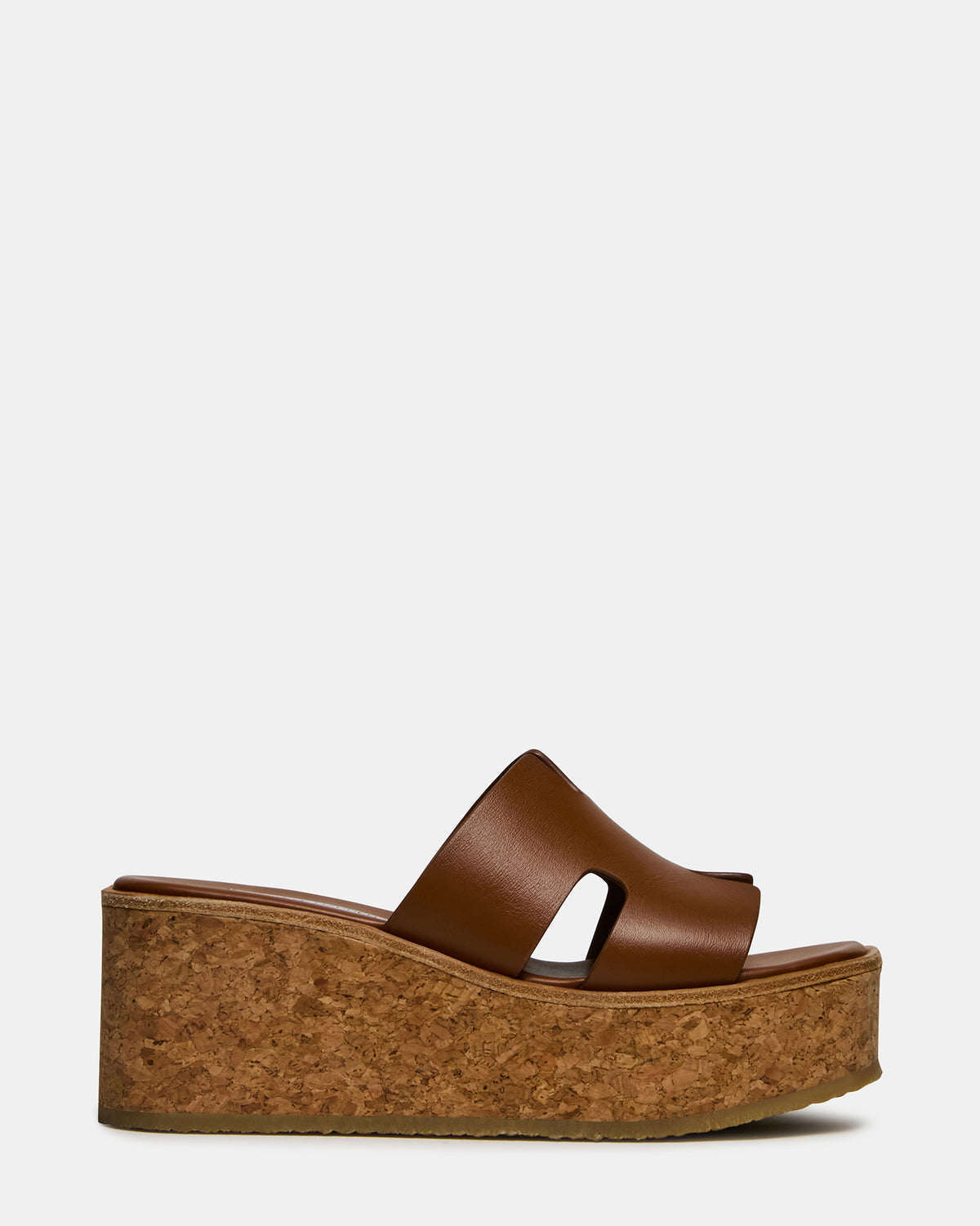Steve Madden HARMONY Cognac Leather Wedge Mule Cork Platform Women's Sandal