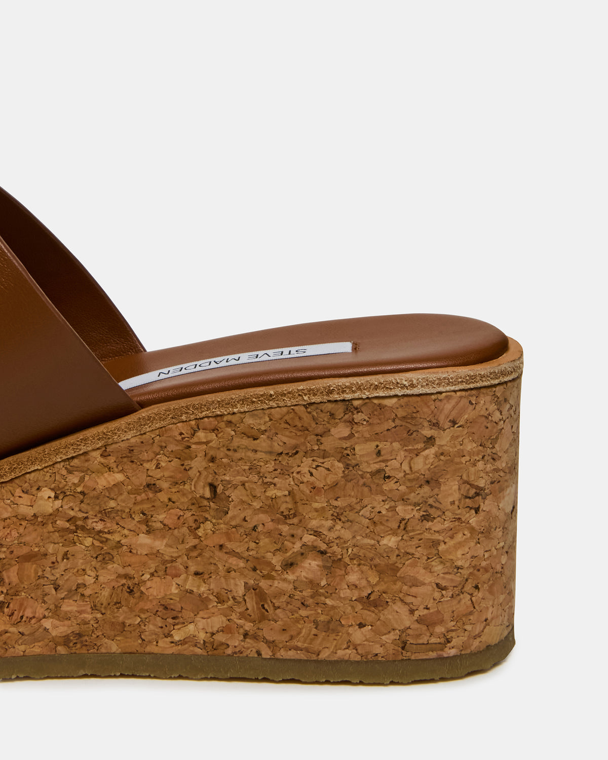 Steve Madden HARMONY Cognac Leather Wedge Mule Cork Platform Women's Sandal