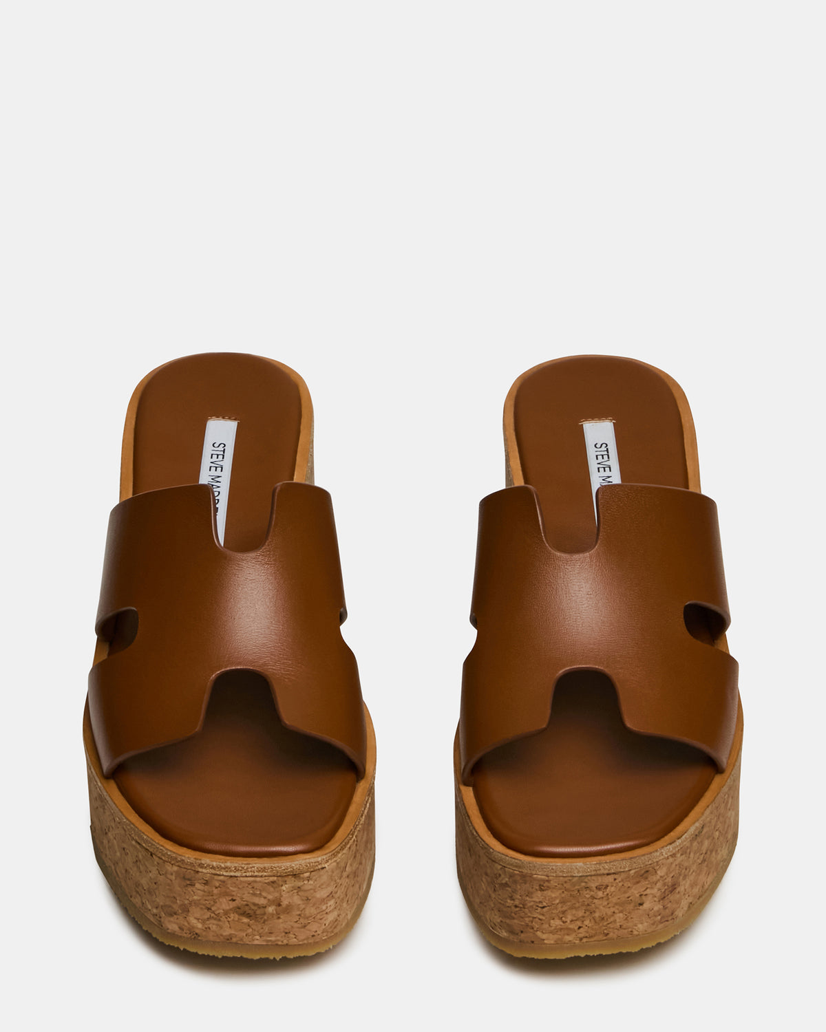 Steve Madden HARMONY Cognac Leather Wedge Mule Cork Platform Women's Sandal