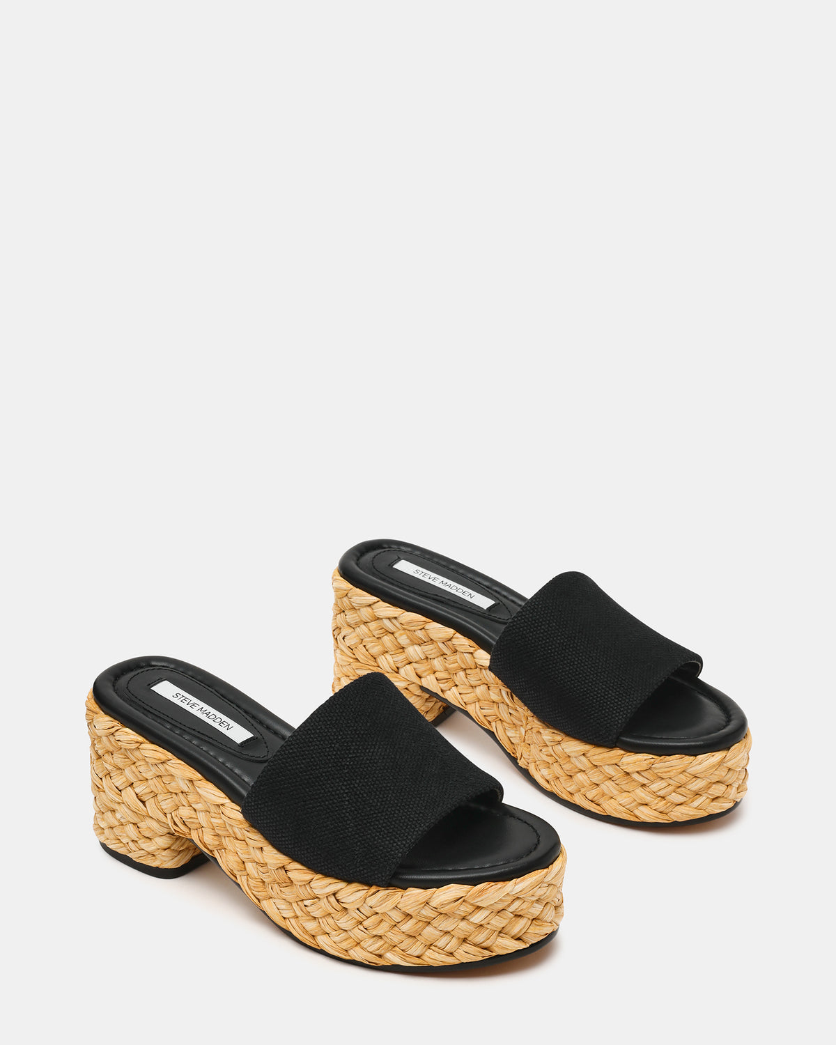 Steve Madden DOCK Raffia Black Platform Mule Women's Sandal