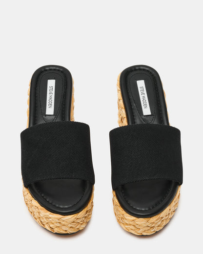 Steve Madden DOCK Raffia Black Platform Mule Women's Sandal