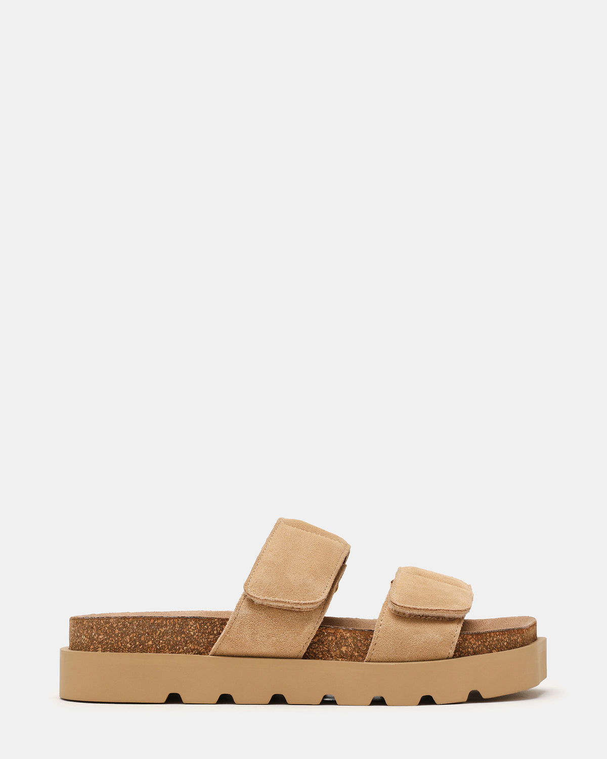 Steve Madden LUTHER Taupe Suede Velcro Strap Slip-On Square-Toe Women's Sandals