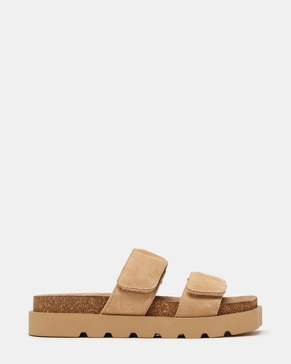 Steve Madden LUTHER Taupe Suede Velcro Strap Slip-On Square-Toe Women's Sandals
