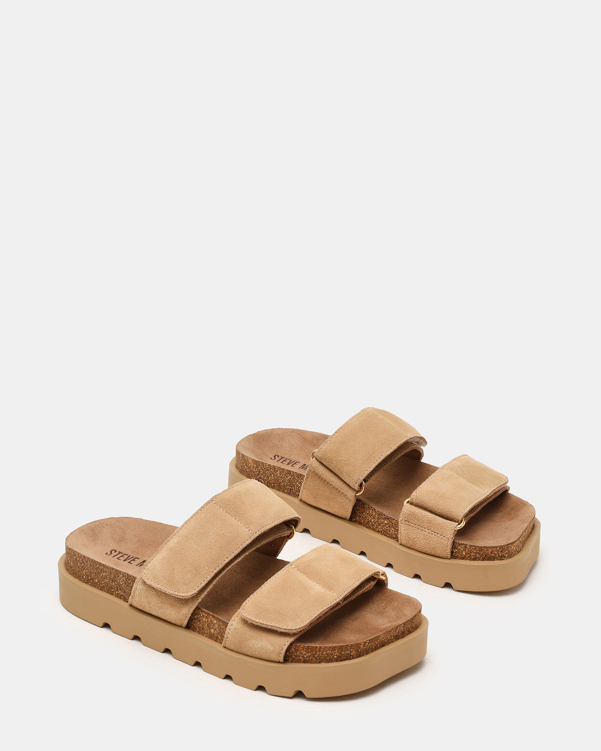Steve Madden LUTHER Taupe Suede Velcro Strap Slip-On Square-Toe Women's Sandals