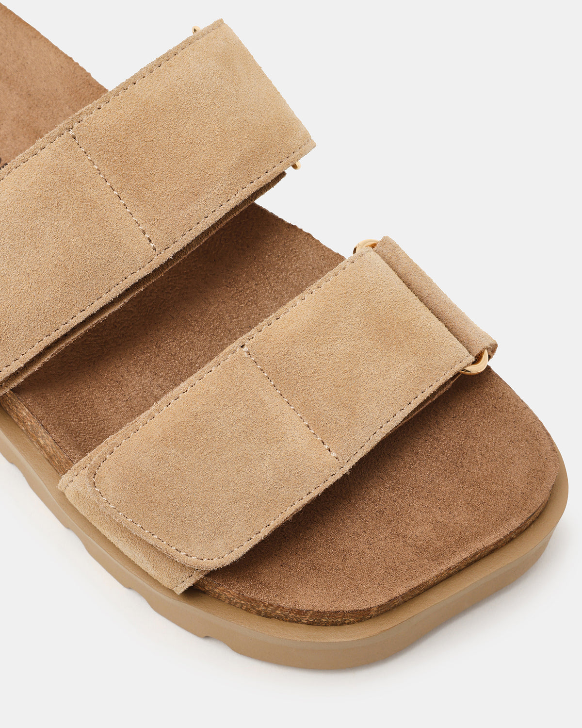 Steve Madden LUTHER Taupe Suede Velcro Strap Slip-On Square-Toe Women's Sandals