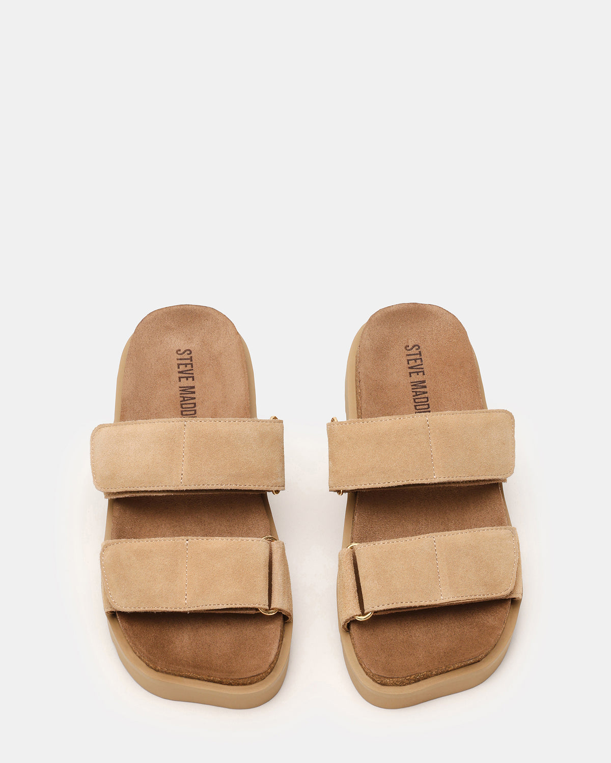 Steve Madden LUTHER Taupe Suede Velcro Strap Slip-On Square-Toe Women's Sandals