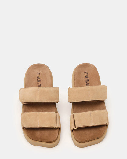 Steve Madden LUTHER Taupe Suede Velcro Strap Slip-On Square-Toe Women's Sandals