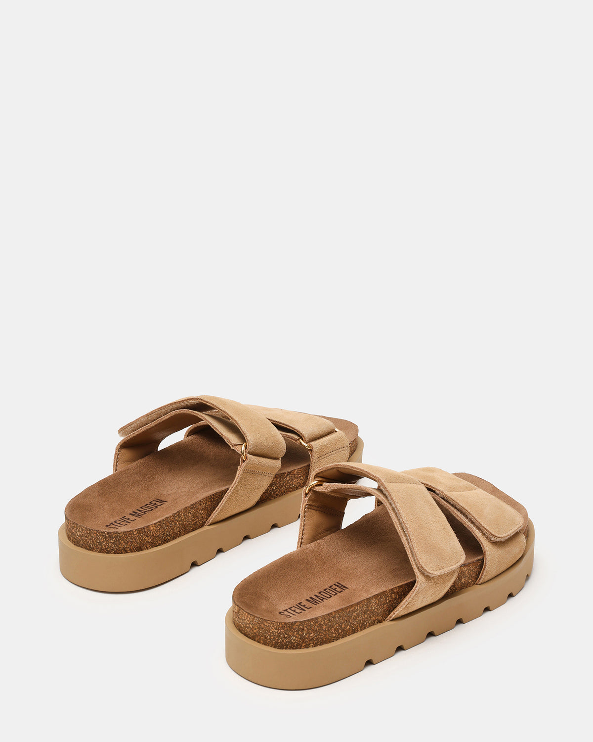 Steve Madden LUTHER Taupe Suede Velcro Strap Slip-On Square-Toe Women's Sandals