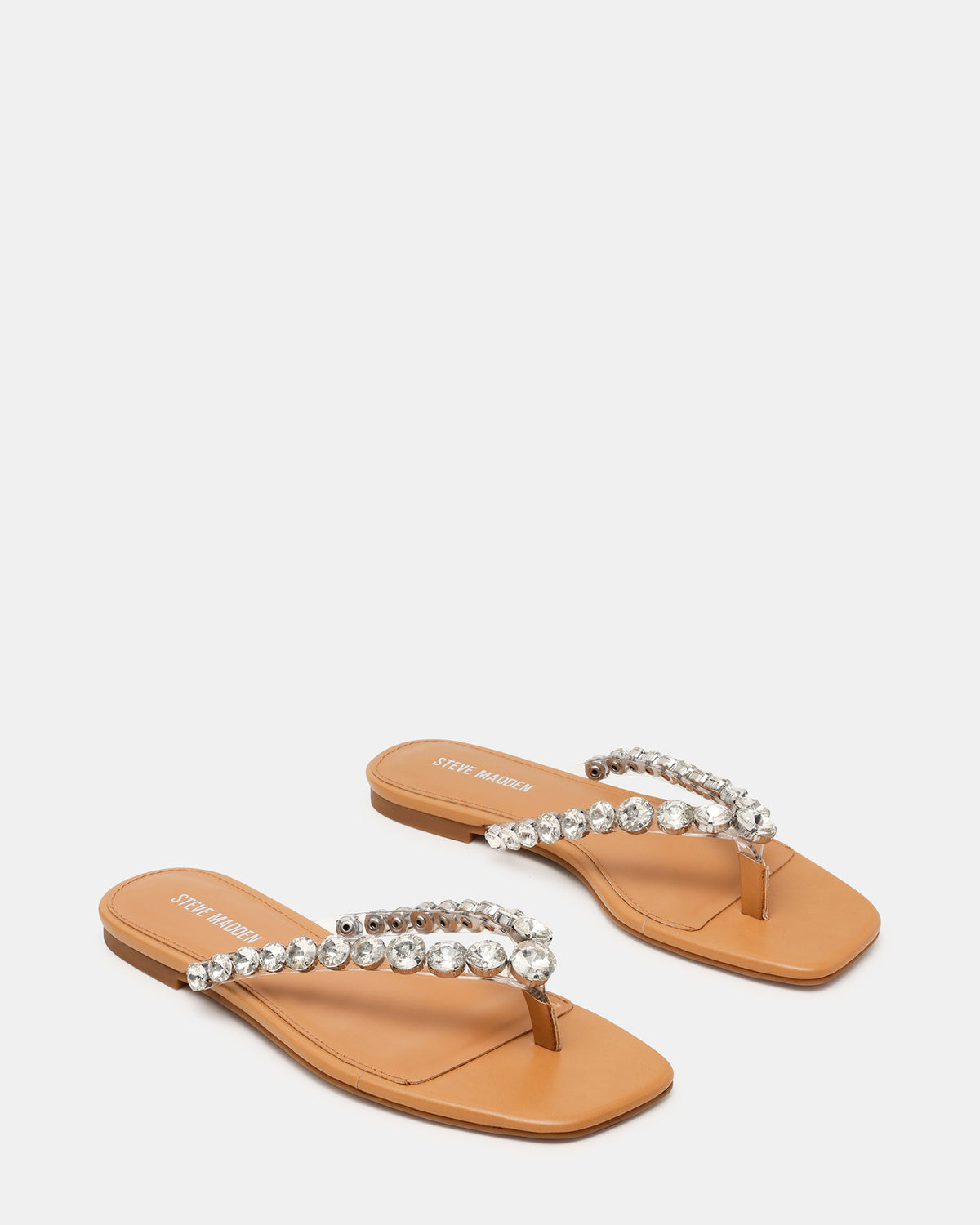 Steve Madden MARBLE Rhinestones Silver Multi Thong Square-Toe Women's Sandal