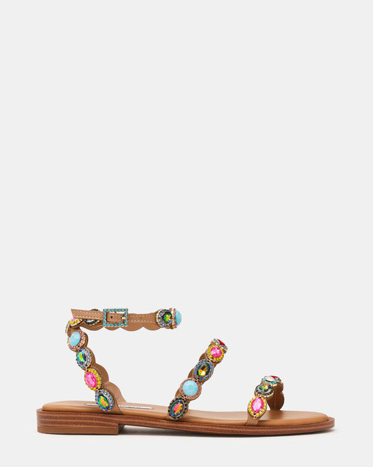 Steve Madden TAWNIE Bright Multi Stone Strappy Ankle Strap Women's Sandal