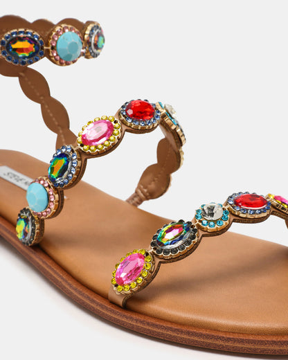 Steve Madden TAWNIE Bright Multi Stone Strappy Ankle Strap Women's Sandal