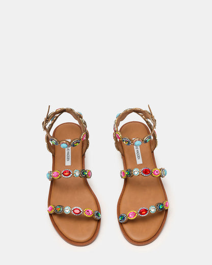 Steve Madden TAWNIE Bright Multi Stone Strappy Ankle Strap Women's Sandal