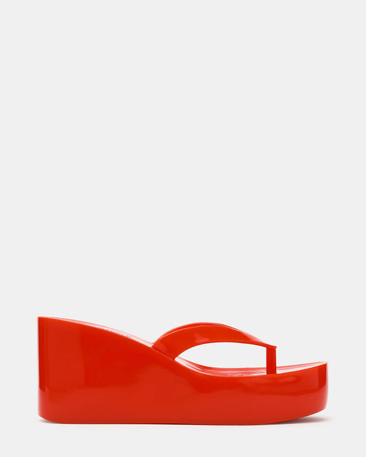 Steve Madden JELLA Red Thong Wedge Women's Platform Sandal