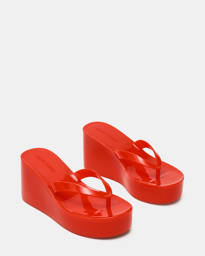 Steve Madden JELLA Red Thong Wedge Women's Platform Sandal