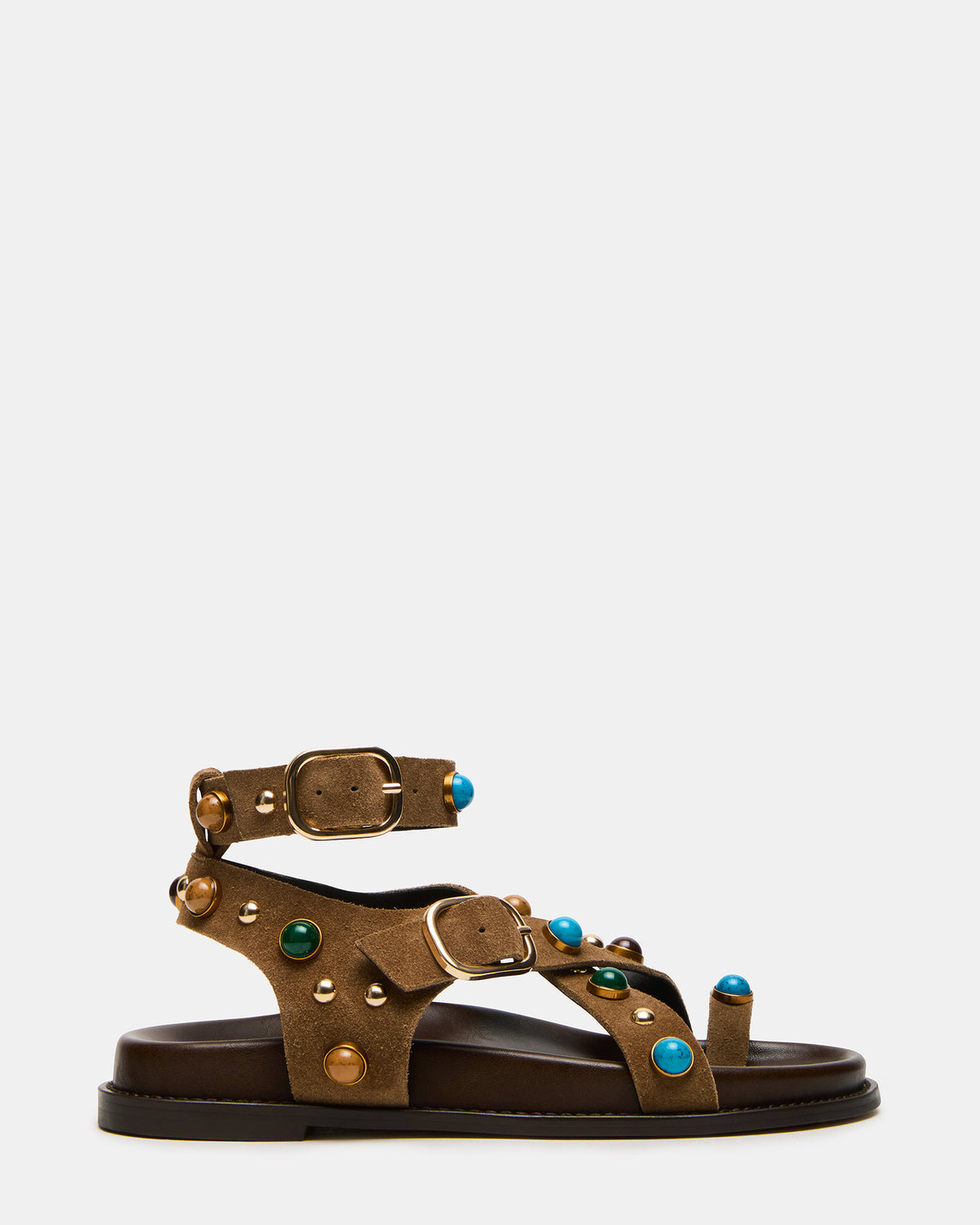 Steve Madden LINEAR Taupe Suede Strappy Footbed Studded Women's Sandal