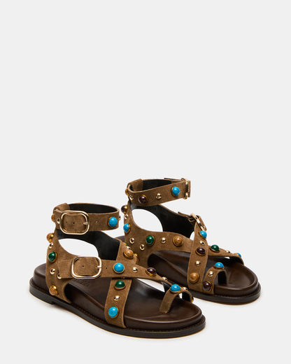 Steve Madden LINEAR Taupe Suede Strappy Footbed Studded Women's Sandal