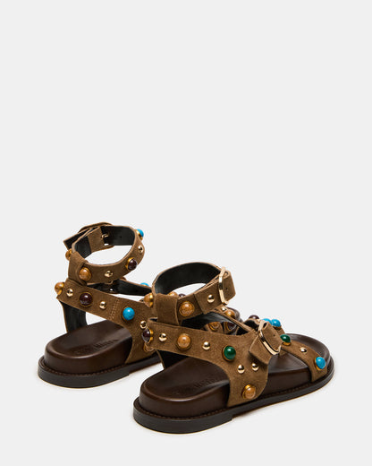 Steve Madden LINEAR Taupe Suede Strappy Footbed Studded Women's Sandal
