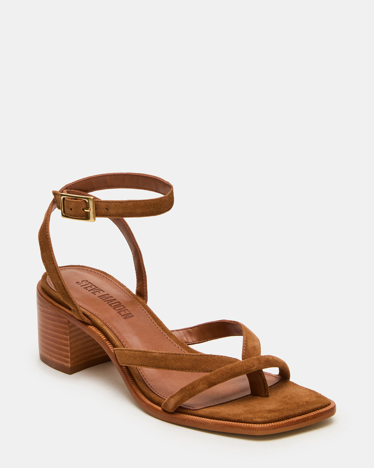 Steve Madden TILLY Chestnut Suede Square-Toe Block Heel Strappy Women's Sandal