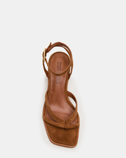 Steve Madden TILLY Chestnut Suede Square-Toe Block Heel Strappy Women's Sandal