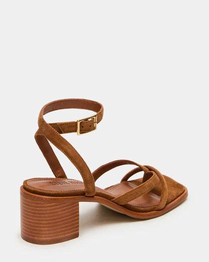 Steve Madden TILLY Chestnut Suede Square-Toe Block Heel Strappy Women's Sandal