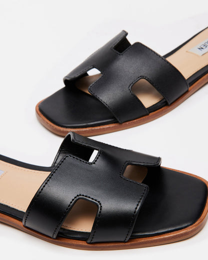 Steve Madden HADYN Black Leather Sandal | Women's Designer Sandals