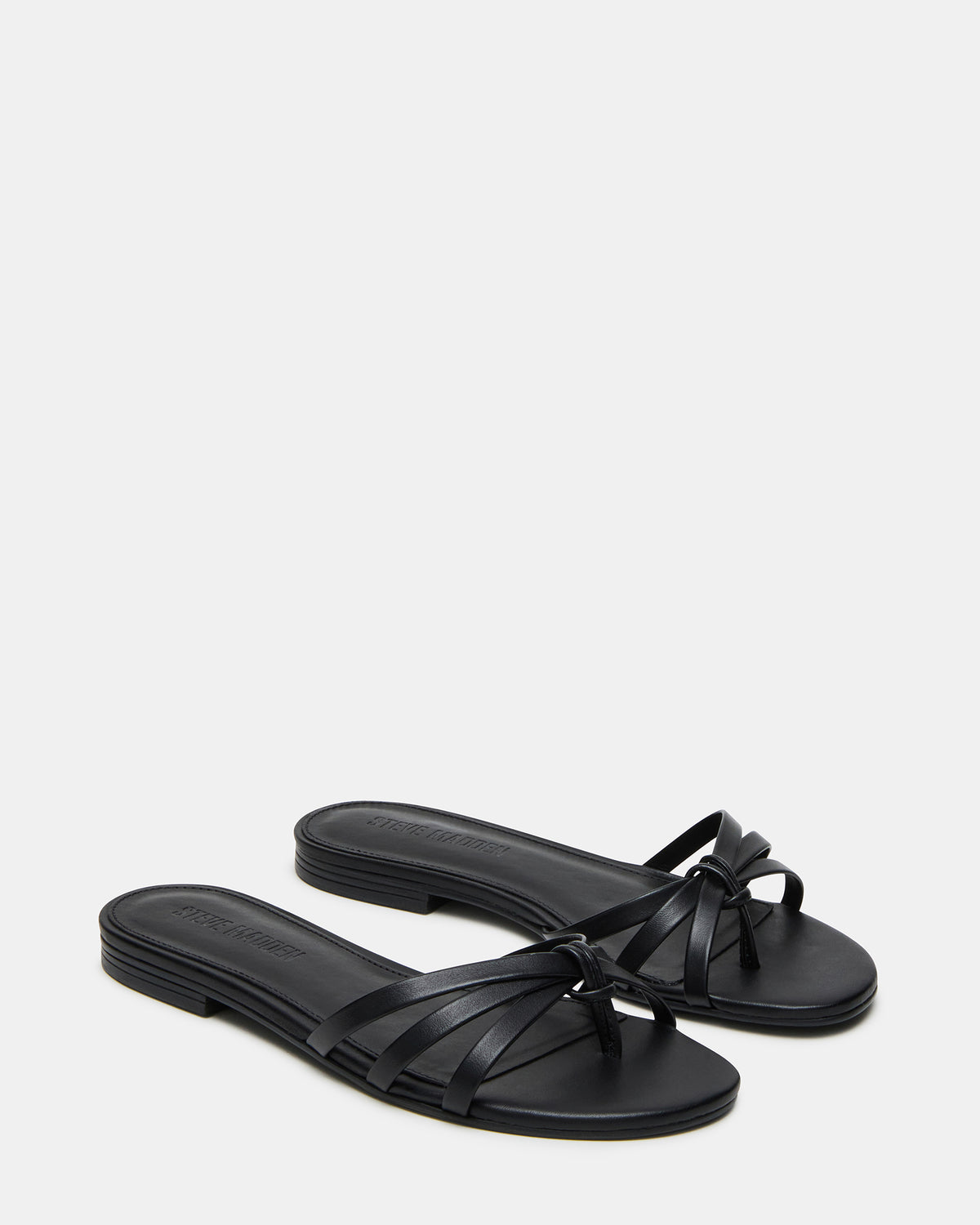 Steve Madden CALISSI Black Leather Strappy Slide Women's Sandal