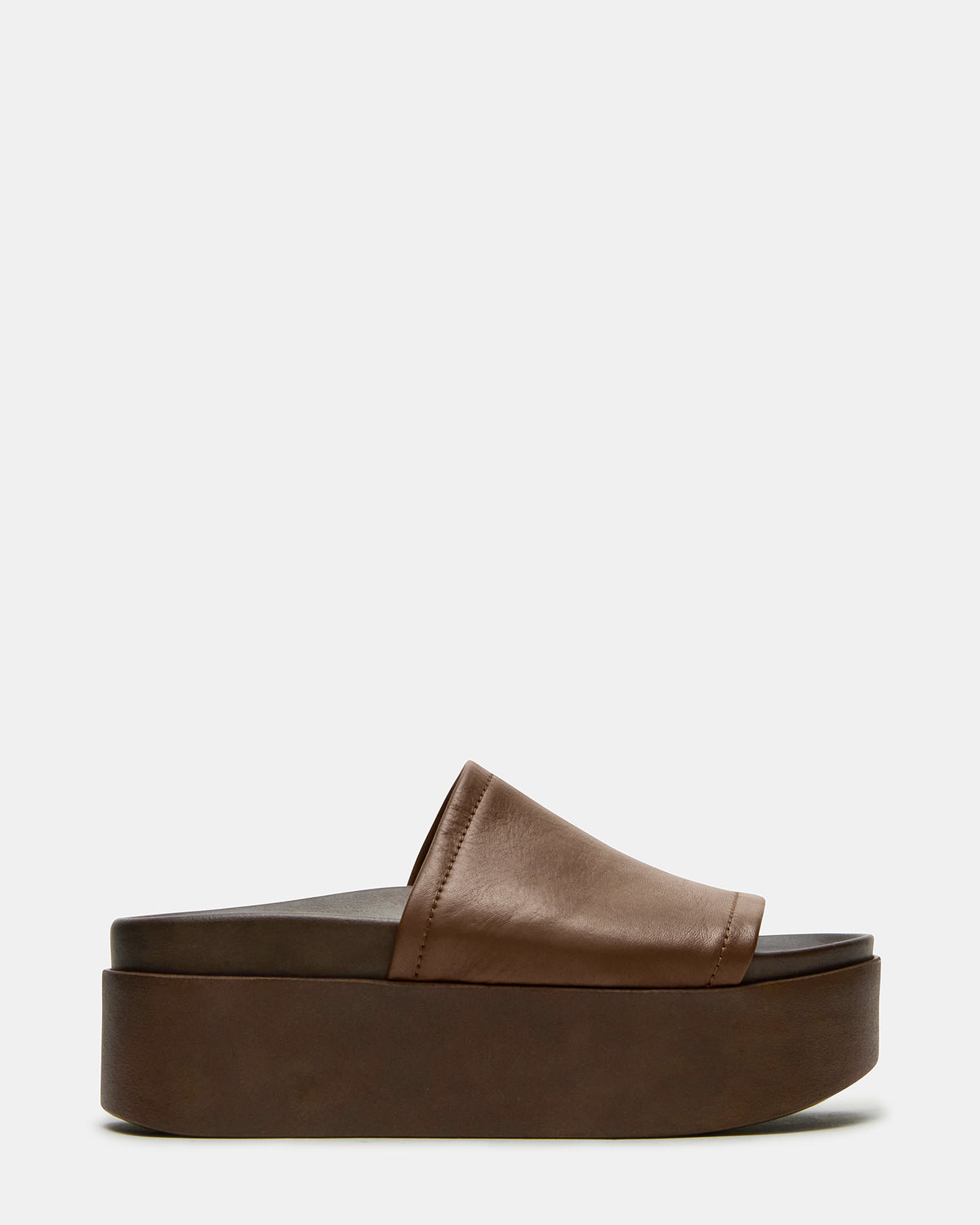 Steve Madden ARWEN Brown Leather Women's Platform Footbed Slide Chunky Sandal