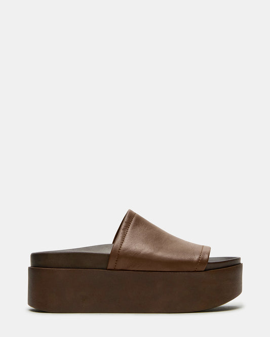 Steve Madden ARWEN Brown Leather Women's Platform Footbed Slide Chunky Sandal