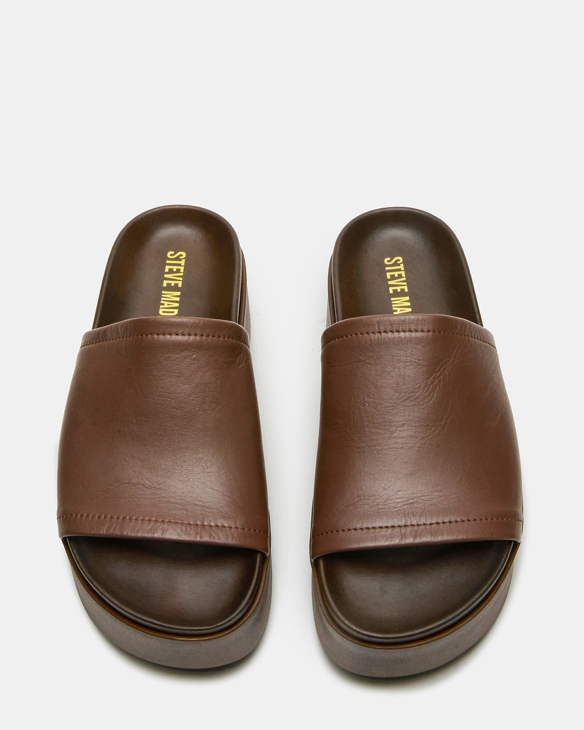 Steve Madden ARWEN Brown Leather Women's Platform Footbed Slide Chunky Sandal