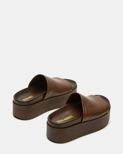 Steve Madden ARWEN Brown Leather Women's Platform Footbed Slide Chunky Sandal