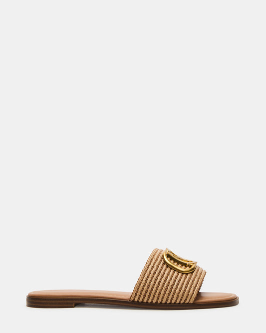 Steve Madden KORA Natural Raffia Gold Detail Slide Women's Sandal