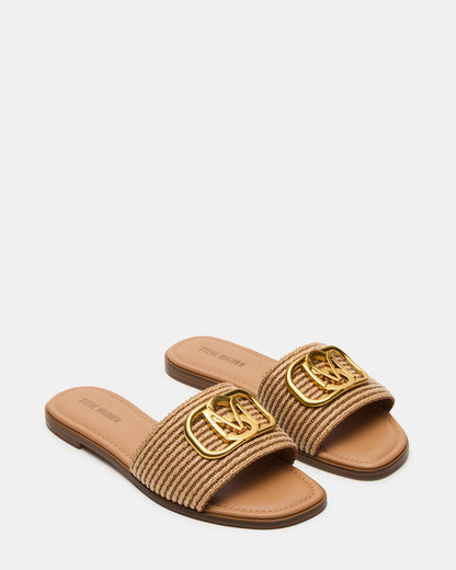 Steve Madden KORA Natural Raffia Gold Detail Slide Women's Sandal