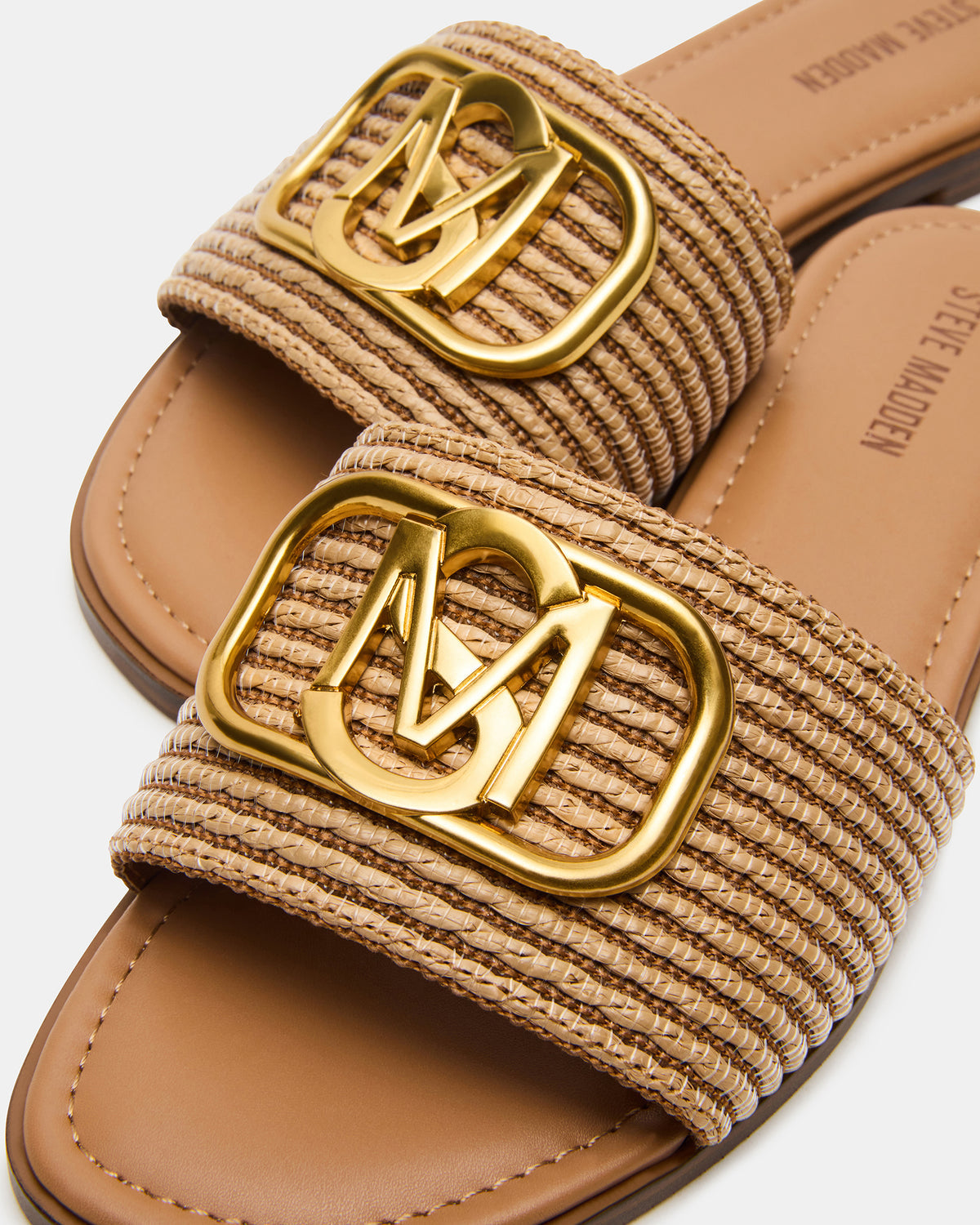 Steve Madden KORA Natural Raffia Gold Detail Slide Women's Sandal