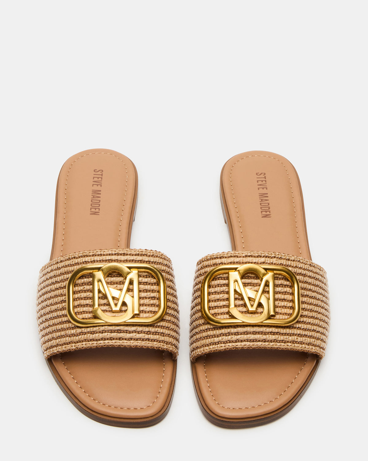 Steve Madden KORA Natural Raffia Gold Detail Slide Women's Sandal
