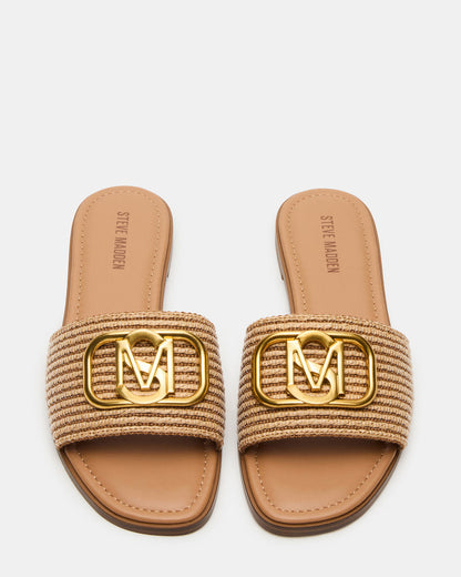 Steve Madden KORA Natural Raffia Gold Detail Slide Women's Sandal