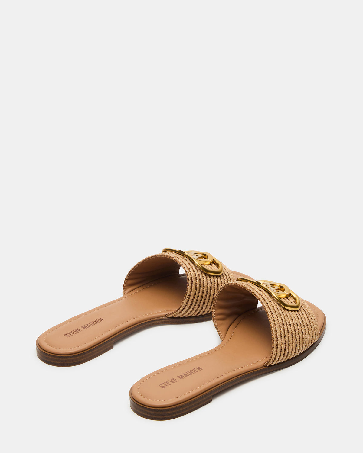 Steve Madden KORA Natural Raffia Gold Detail Slide Women's Sandal