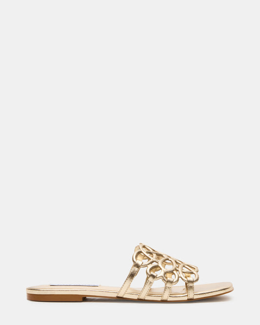 Steve Madden LOTUS Gold Leather Square-Toe Slide Women's Sandal