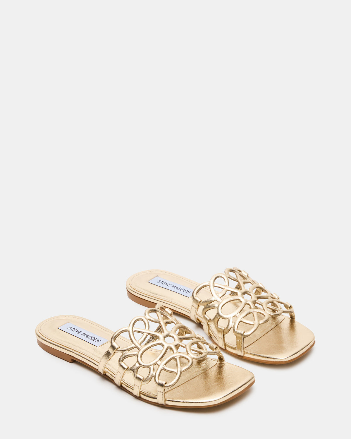 Steve Madden LOTUS Gold Leather Square-Toe Slide Women's Sandal