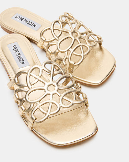 Steve Madden LOTUS Gold Leather Square-Toe Slide Women's Sandal