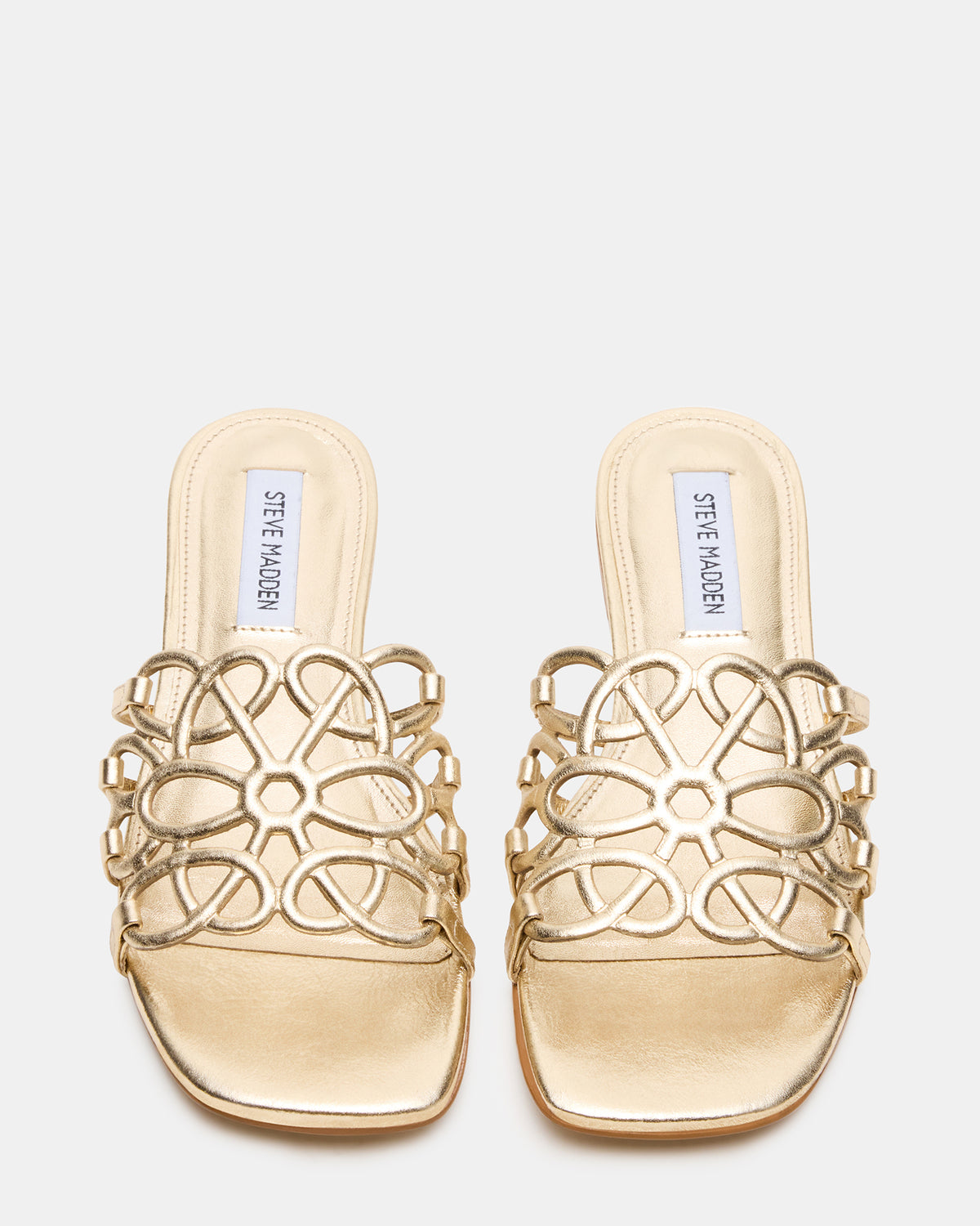 Steve Madden LOTUS Gold Leather Square-Toe Slide Women's Sandal
